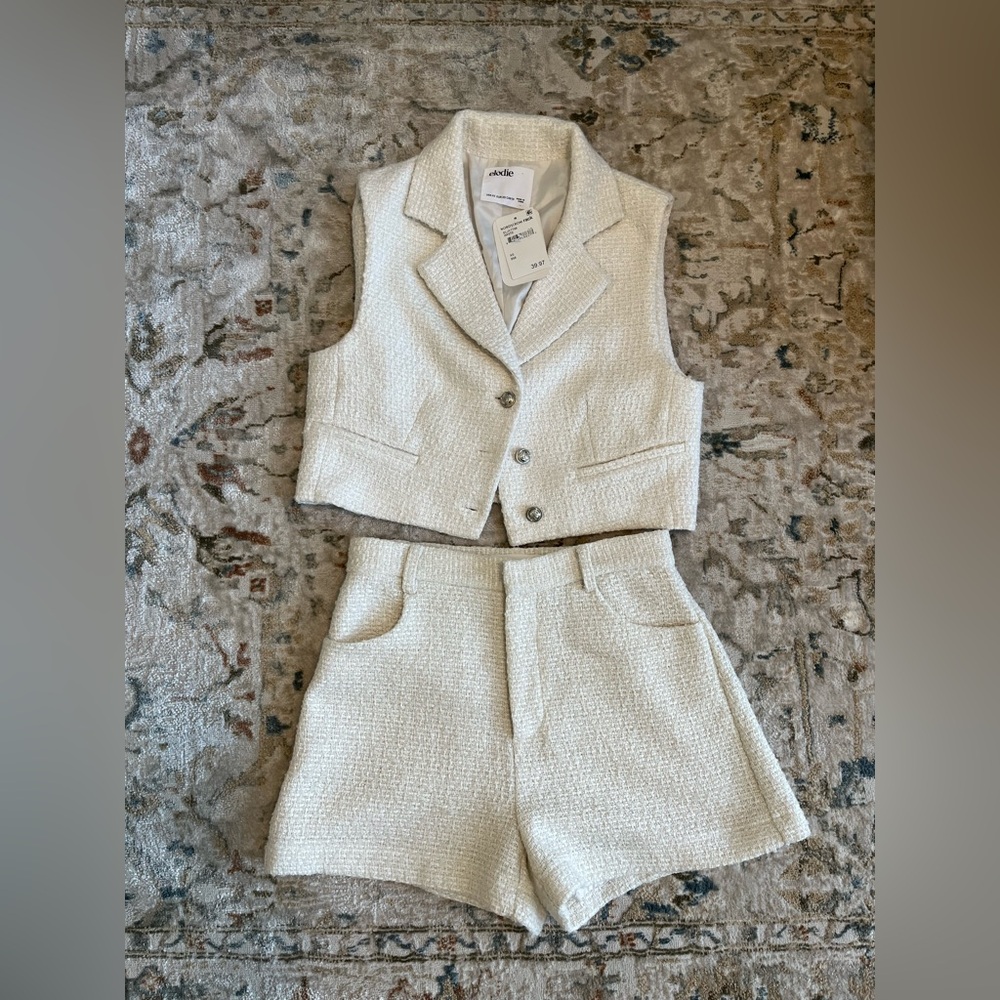 Elodie Ivory Tweed Vest & High-Waist Shorts Set
